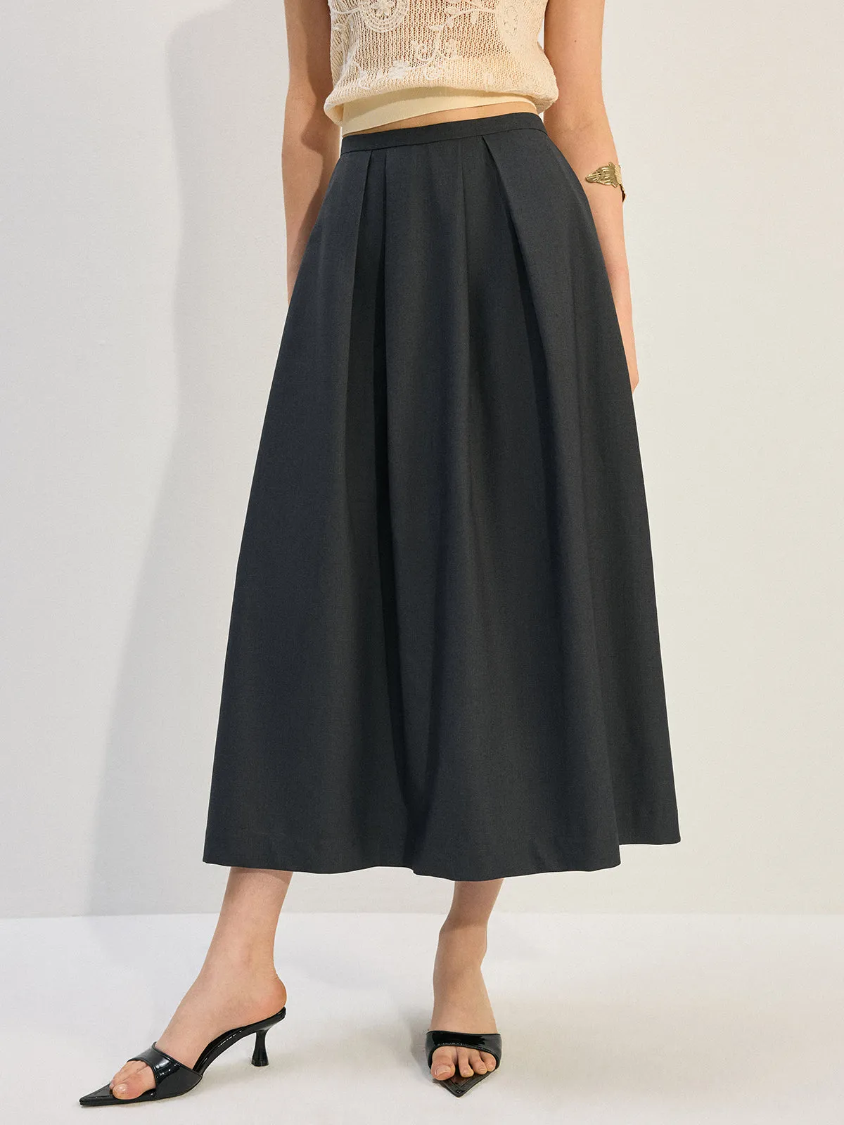 Pleated A-Line Midi Skirt sold by COMMENSE product image thumbnail 3