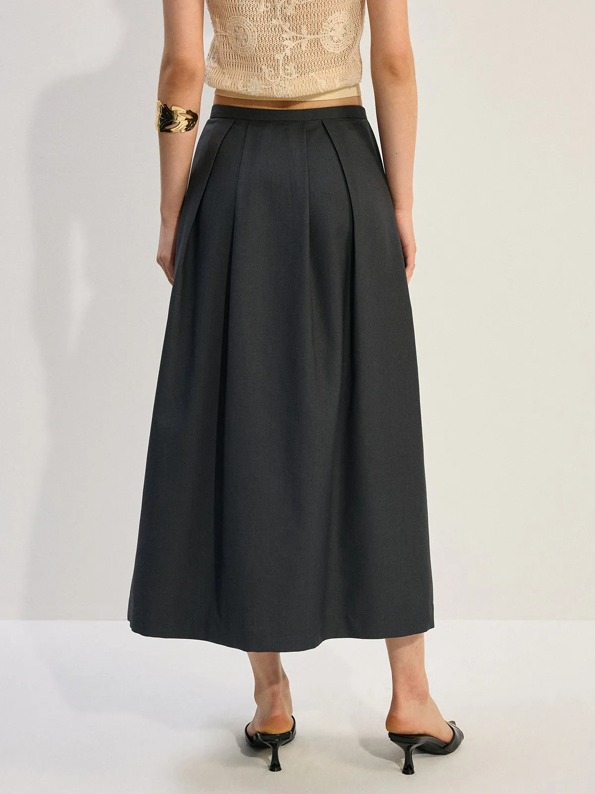 Pleated A-Line Midi Skirt sold by COMMENSE product image thumbnail 5