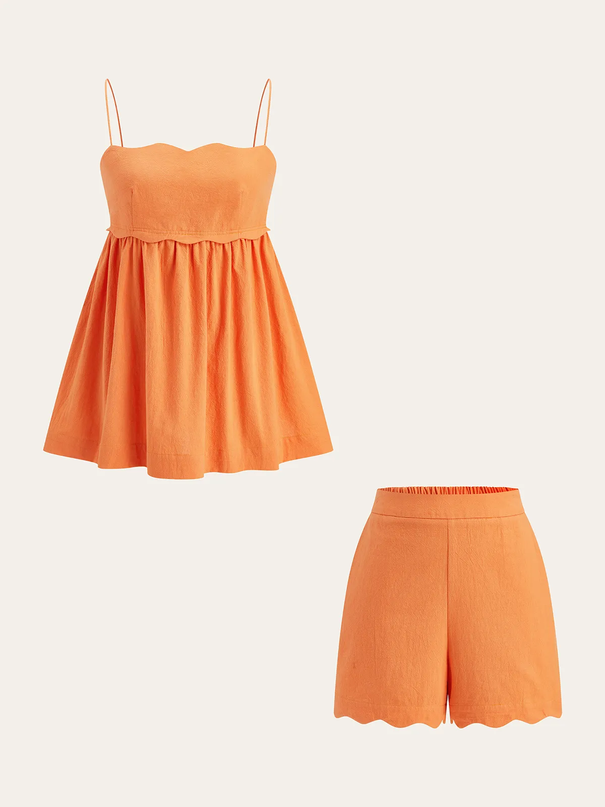 Scallop Hem Cami Top and Shorts Set sold by COMMENSE