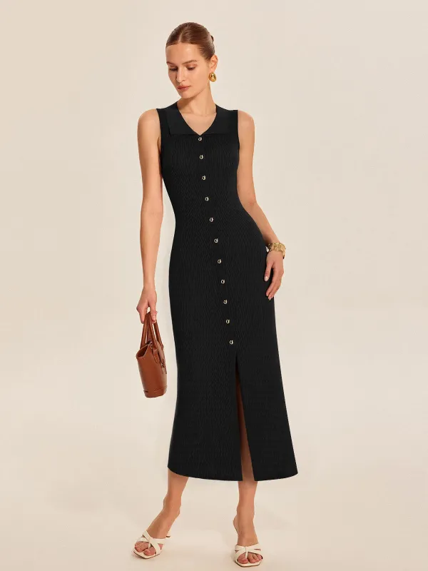 Ribbed Knit Button-Down Midi Dress sold by COMMENSE
