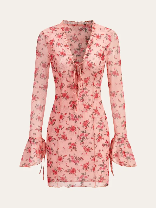 Printed Deep V Dress sold by COMMENSE