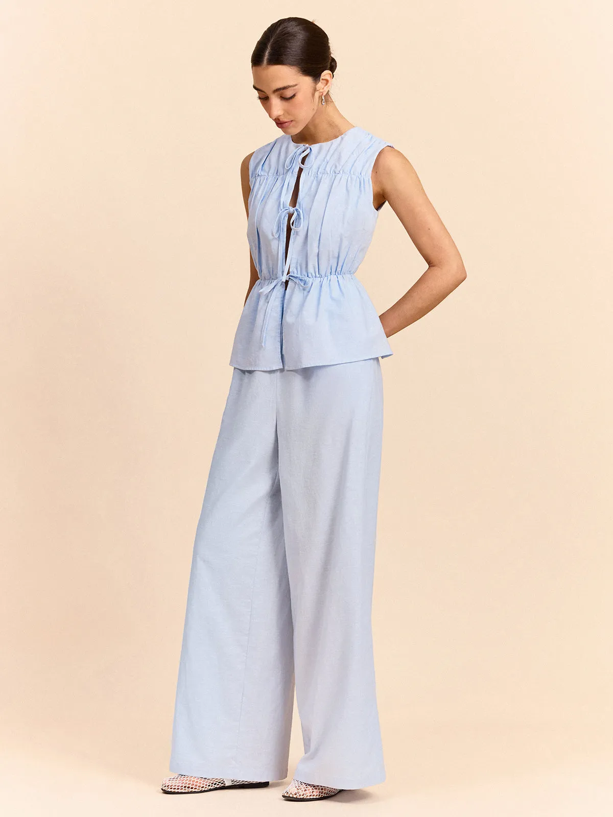 Tie-Front Linen & Cotton Pants Set sold by COMMENSE