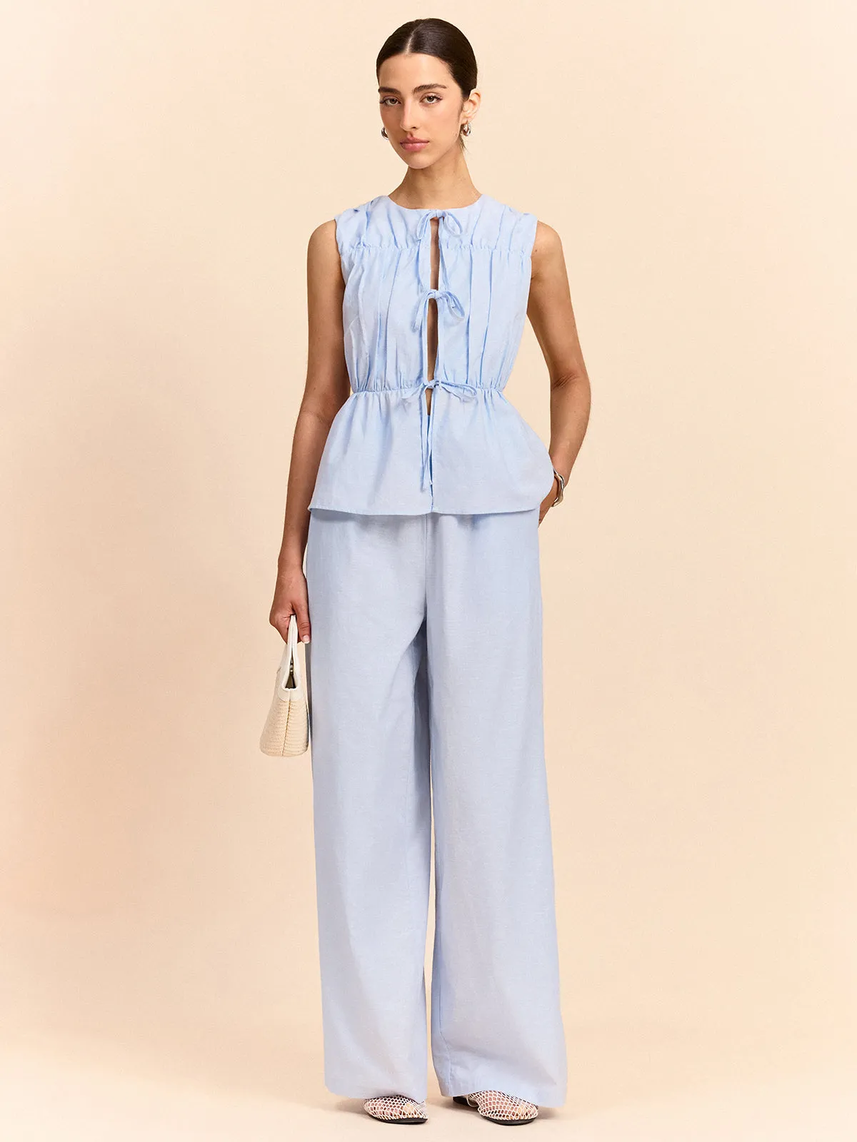 Tie-Front Linen & Cotton Pants Set sold by COMMENSE product image thumbnail 2