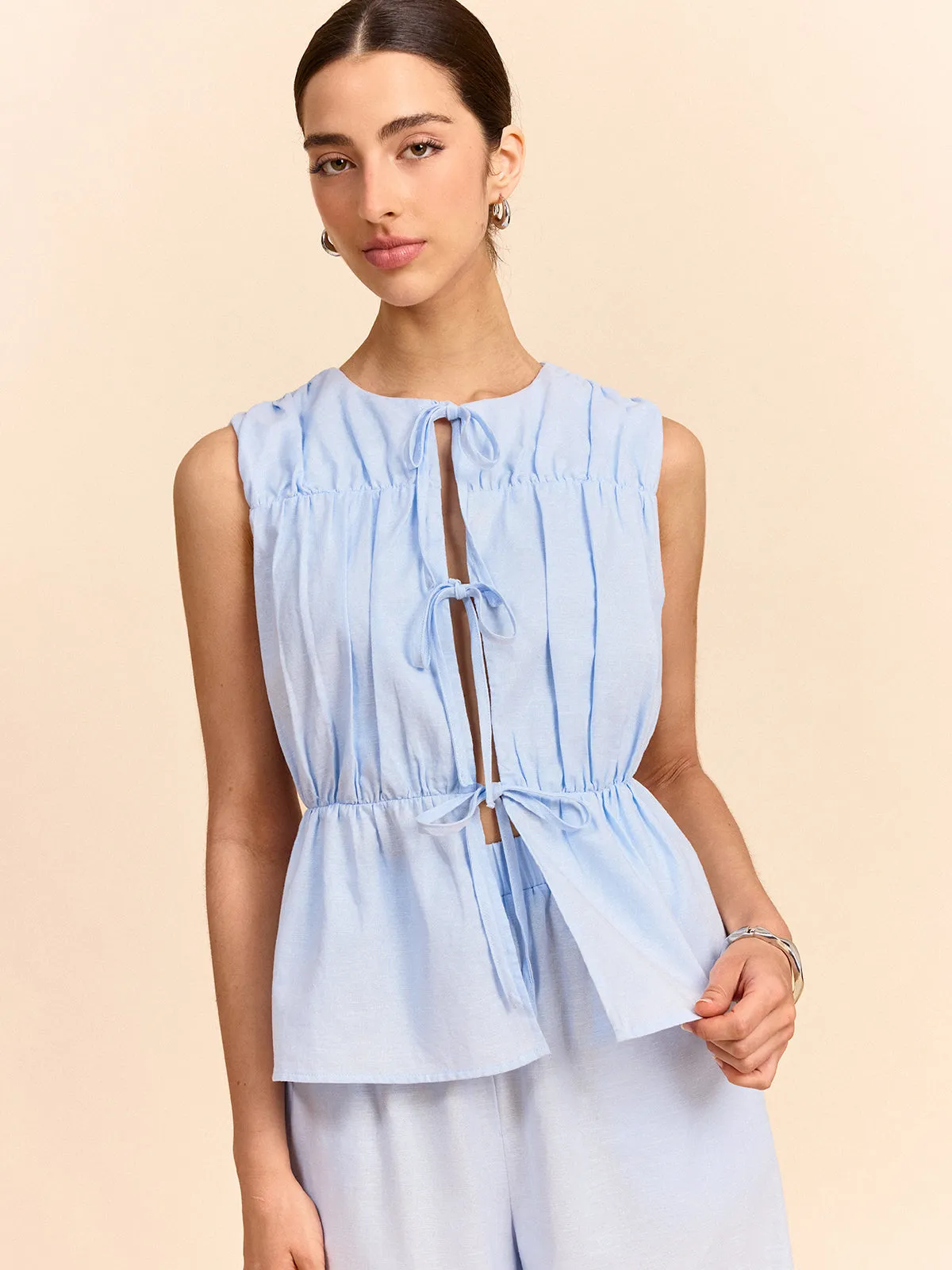 Tie-Front Linen & Cotton Pants Set sold by COMMENSE product image thumbnail 4