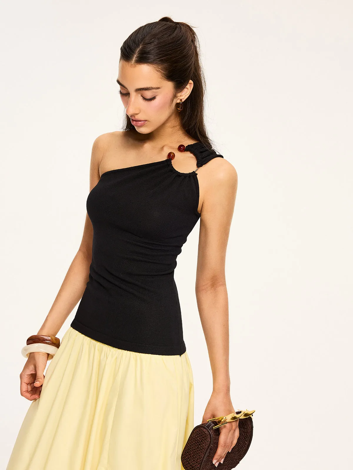 Asymmetrical One-Shoulder Top sold by COMMENSE