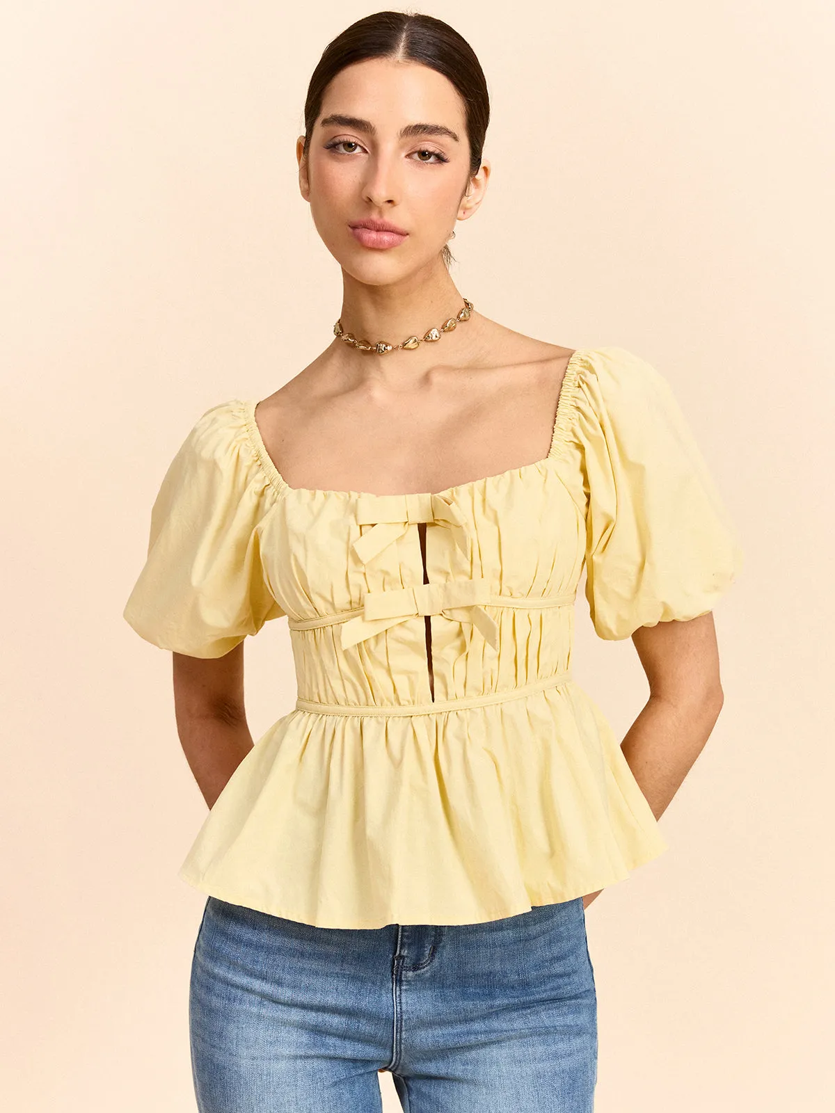 Puff Sleeve Bow Detail Top sold by COMMENSE product image thumbnail 5
