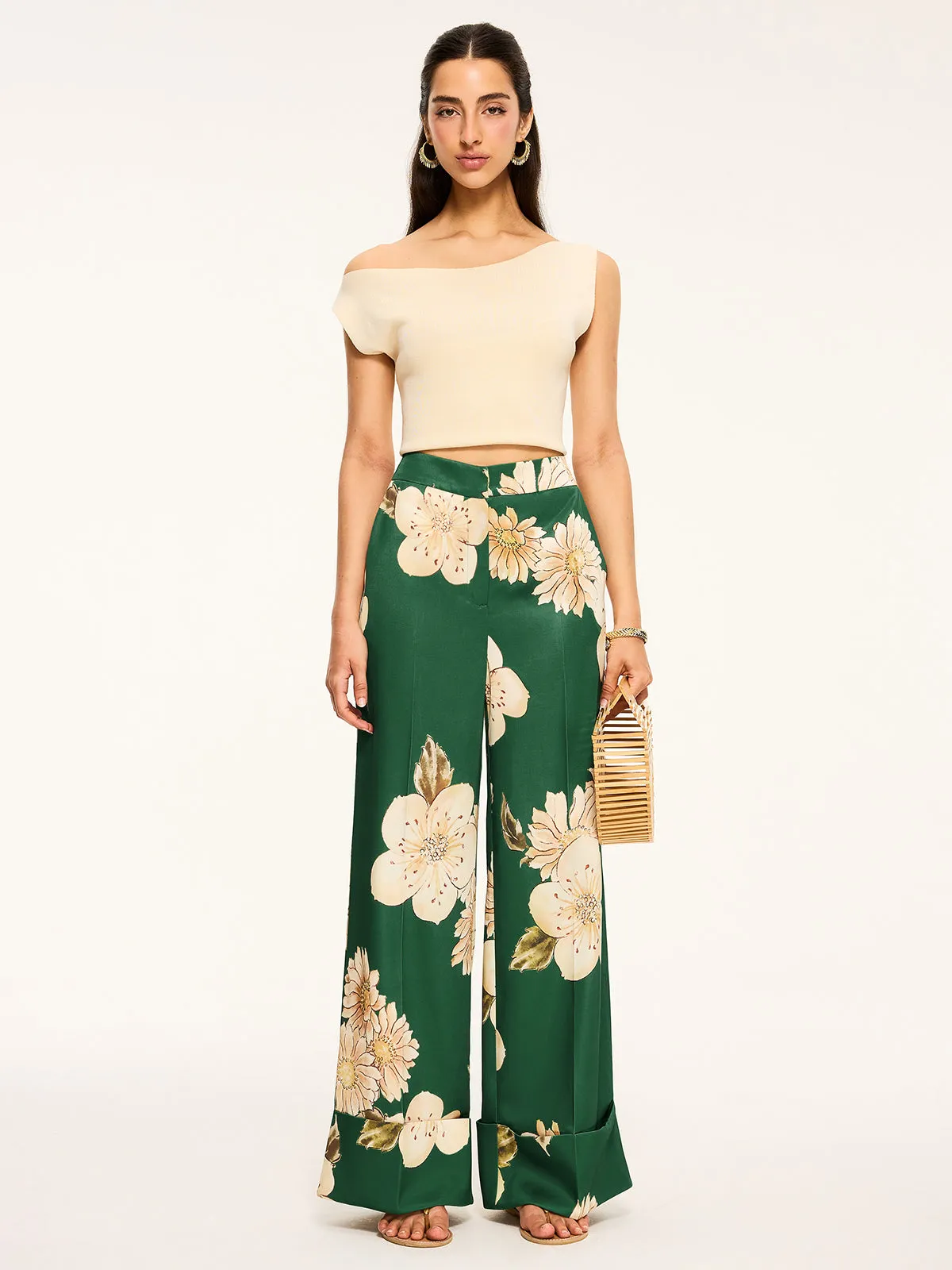 Floral Print Wide-Leg Pants sold by COMMENSE product image thumbnail 5