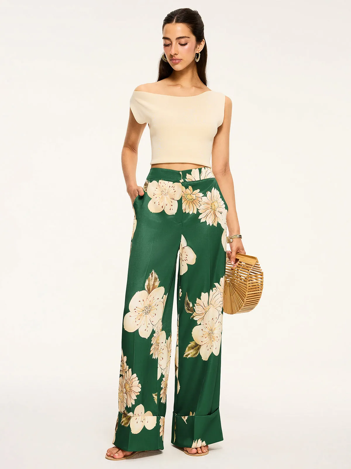 Floral Print Wide-Leg Pants sold by COMMENSE product image thumbnail 2