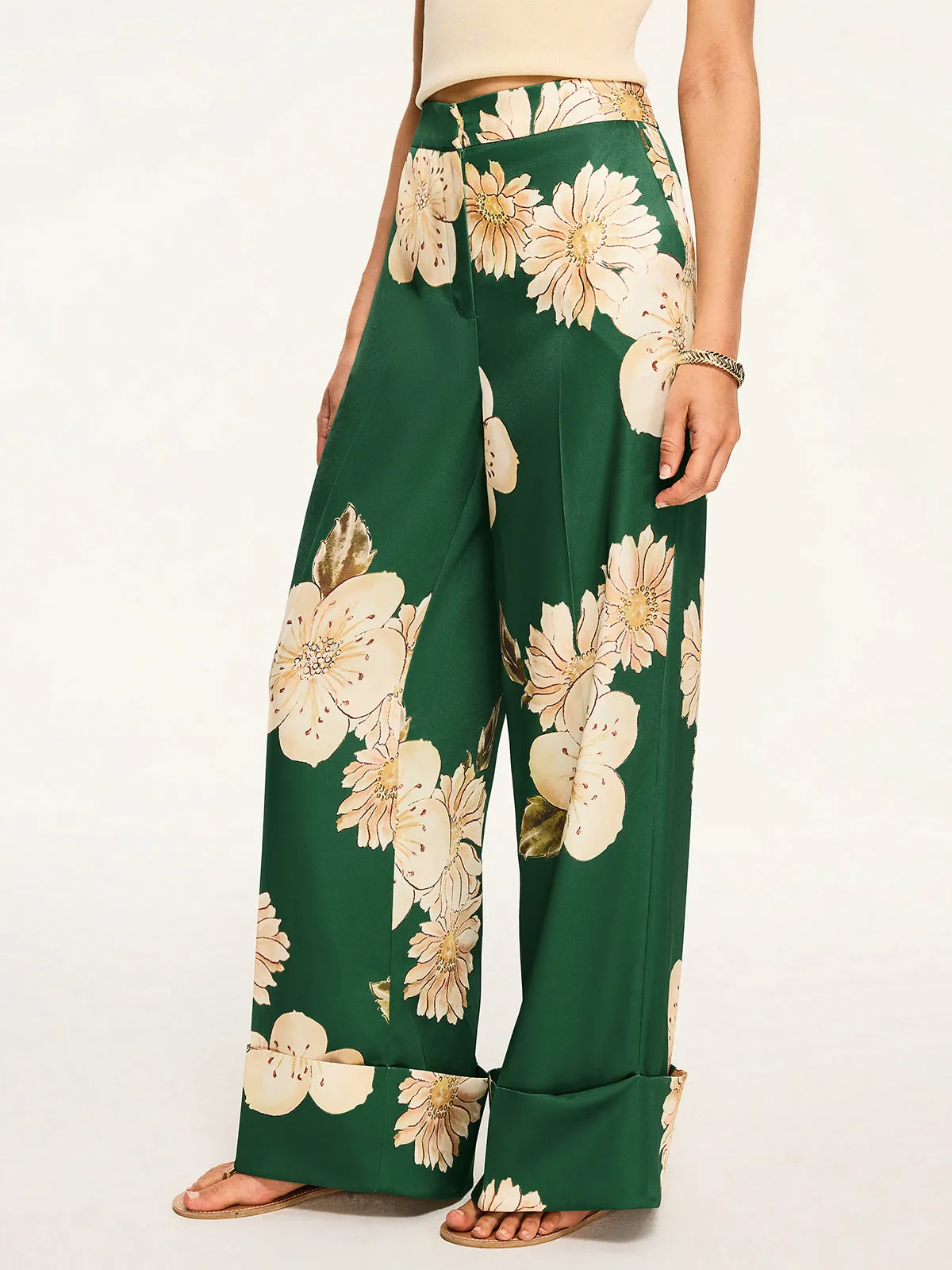 Floral Print Wide-Leg Pants sold by COMMENSE