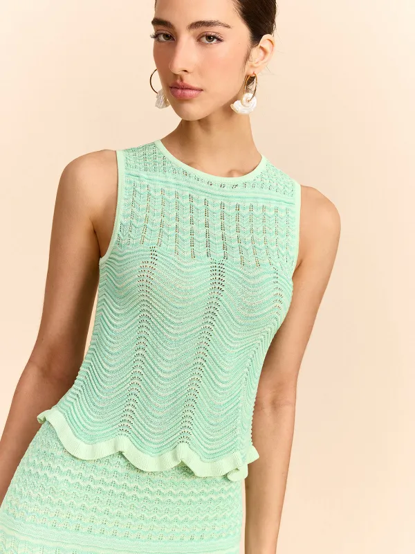 Wave Pattern Sleeveless Knit Top sold by COMMENSE