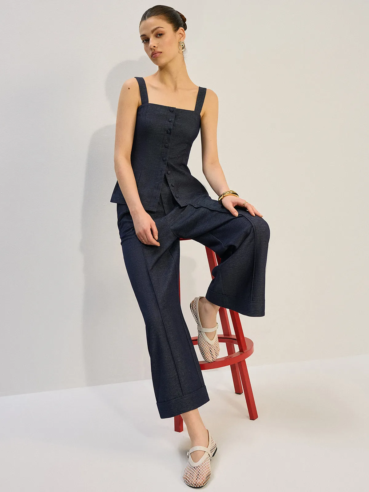 Denim Wide-Leg Pants sold by COMMENSE product image thumbnail 5