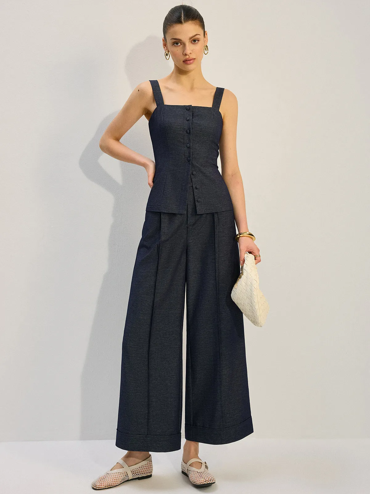 Denim Wide-Leg Pants sold by COMMENSE