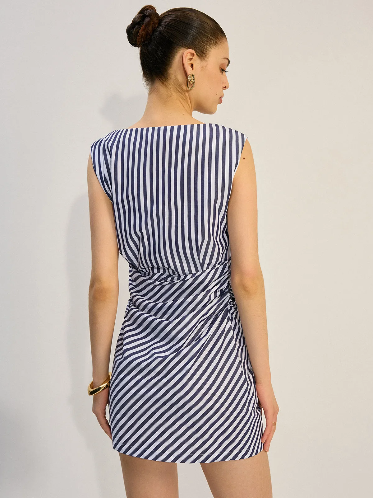 Striped Ruched Mini Dress sold by COMMENSE product image thumbnail 4