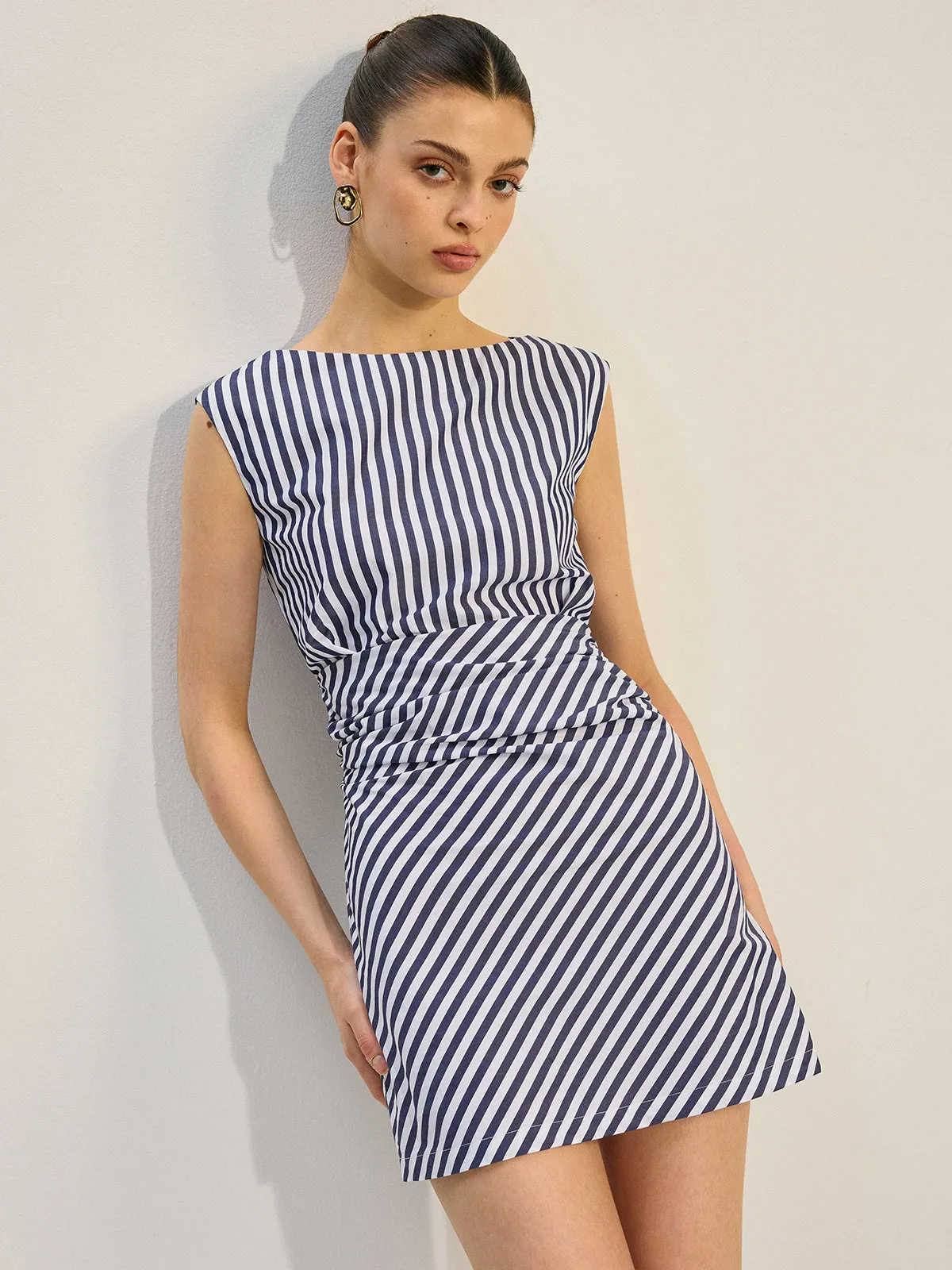 Striped Ruched Mini Dress sold by COMMENSE product image thumbnail 3
