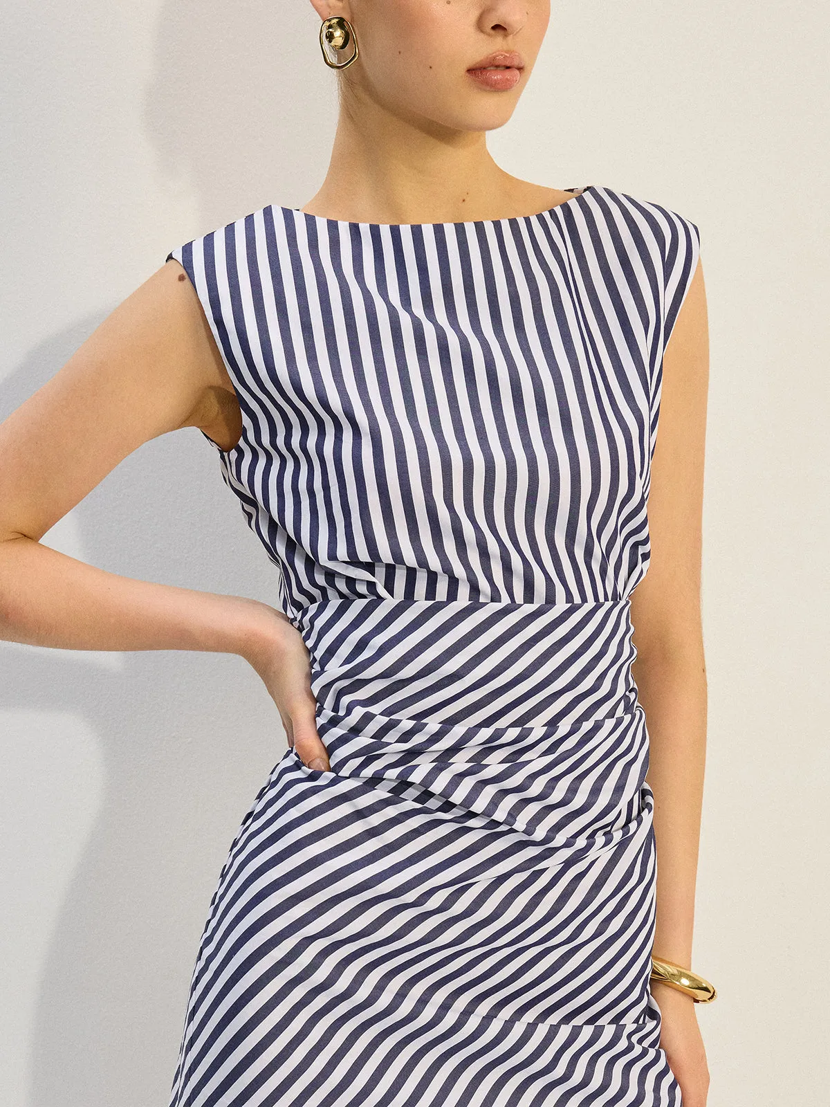 Striped Ruched Mini Dress sold by COMMENSE product image thumbnail 2