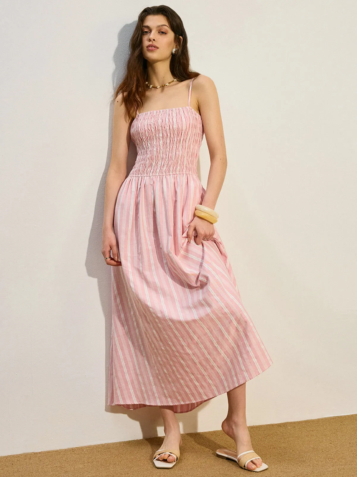 Pocketed Striped Shirred Maxi Dress sold by COMMENSE product image thumbnail 2
