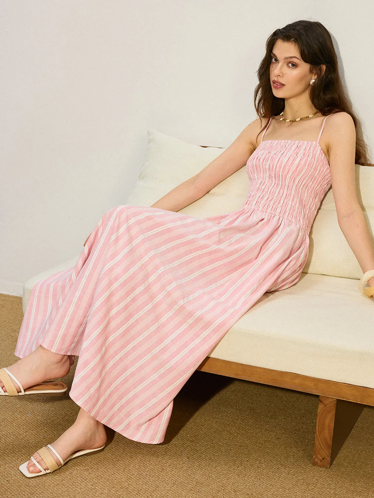Pocketed Striped Shirred Maxi Dress sold by COMMENSE product image thumbnail 4