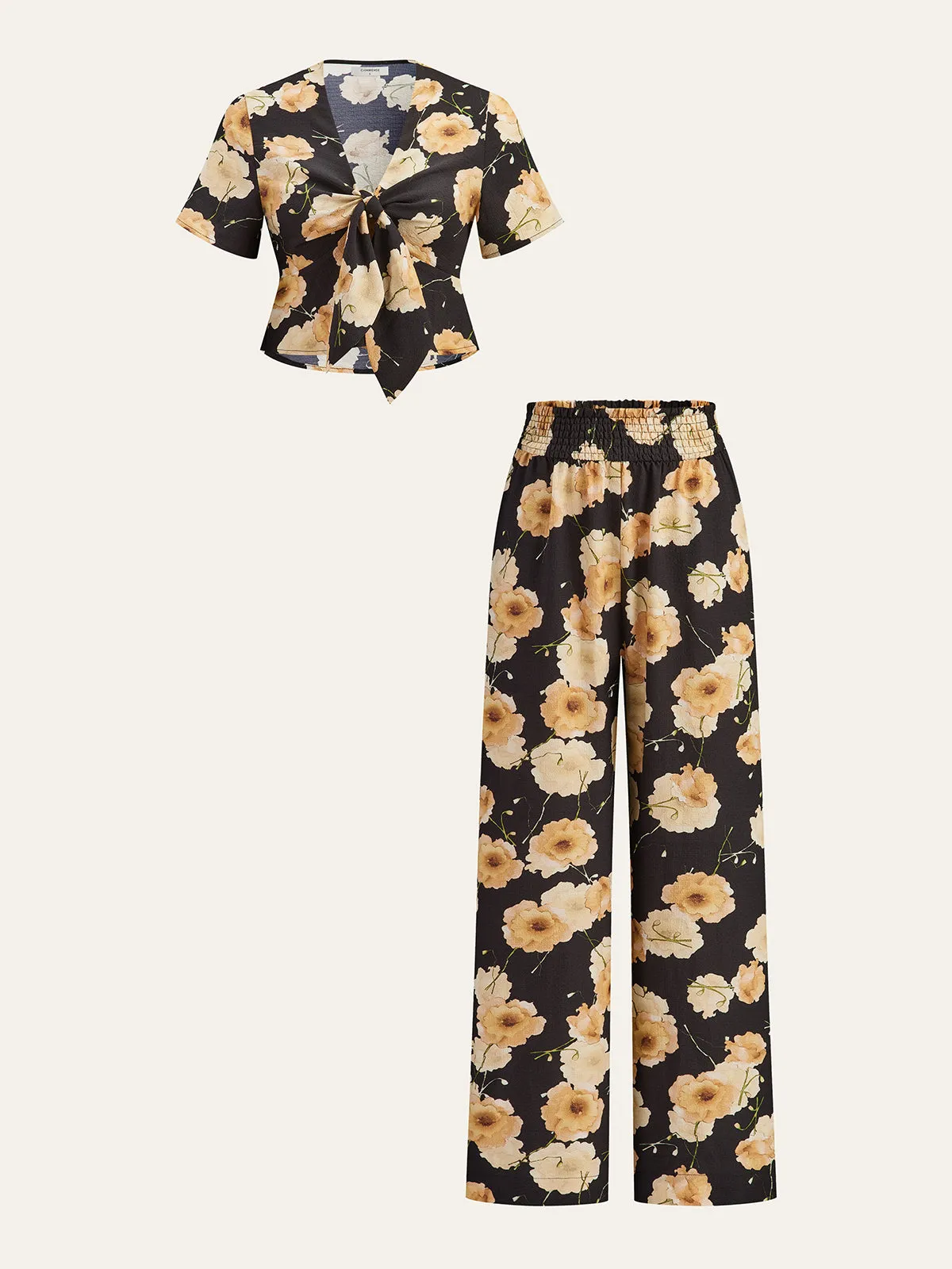 Floral Print Knotted Blouse sold by COMMENSE product image thumbnail 2