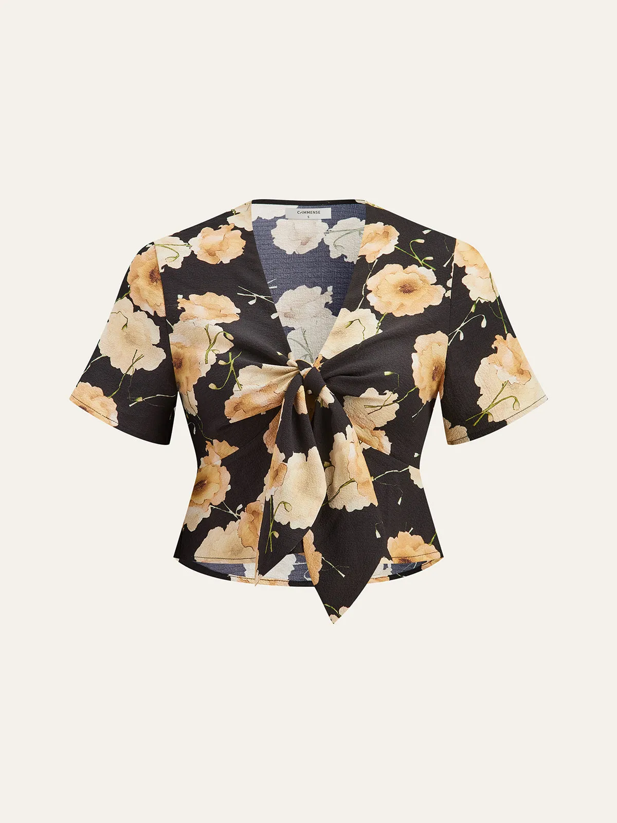 Floral Print Knotted Blouse sold by COMMENSE