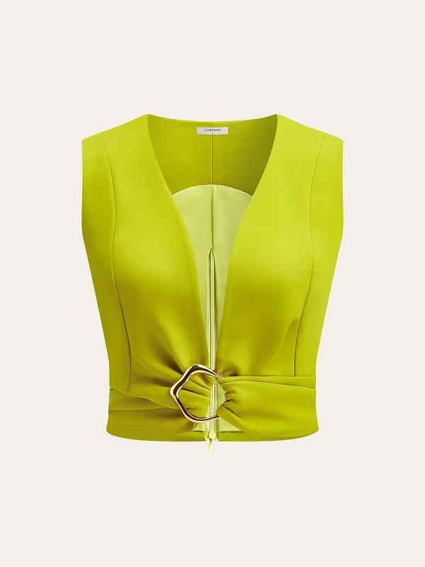 Sleeveless Crop Top With Metal Ring Detail sold by COMMENSE