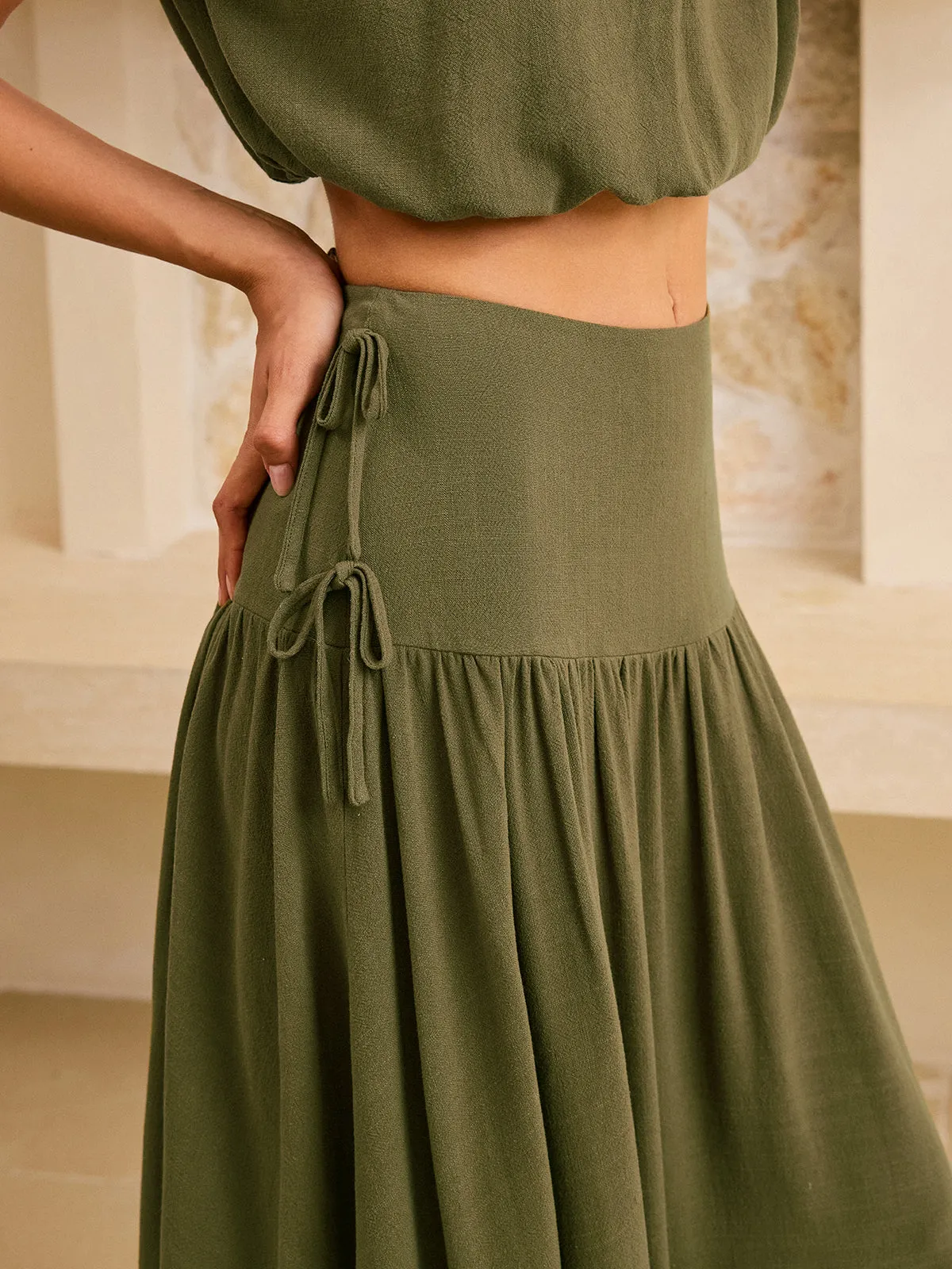 Tie-Detail Crop Top and Maxi Ruffled Skirt Set sold by COMMENSE product image thumbnail 5