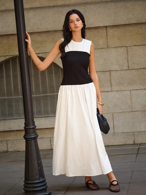 Sleeveless Color-Block Maxi Dress sold by COMMENSE