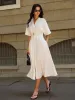 Metal Decor V-Neck Midi Dress sold by COMMENSE