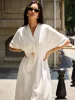 Metal Decor V-Neck Midi Dress sold by COMMENSE