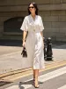Metal Decor V-Neck Midi Dress sold by COMMENSE