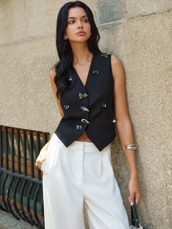 Metal Decor V-Neck Vest sold by COMMENSE