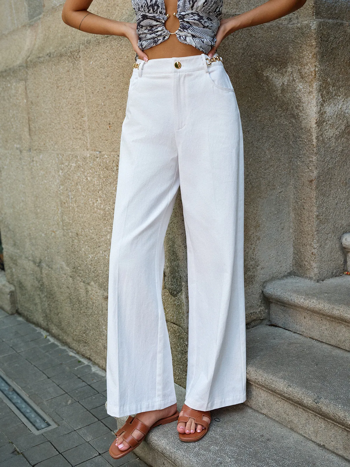 Metal Decor Wide-Leg Pants sold by COMMENSE product image thumbnail 5