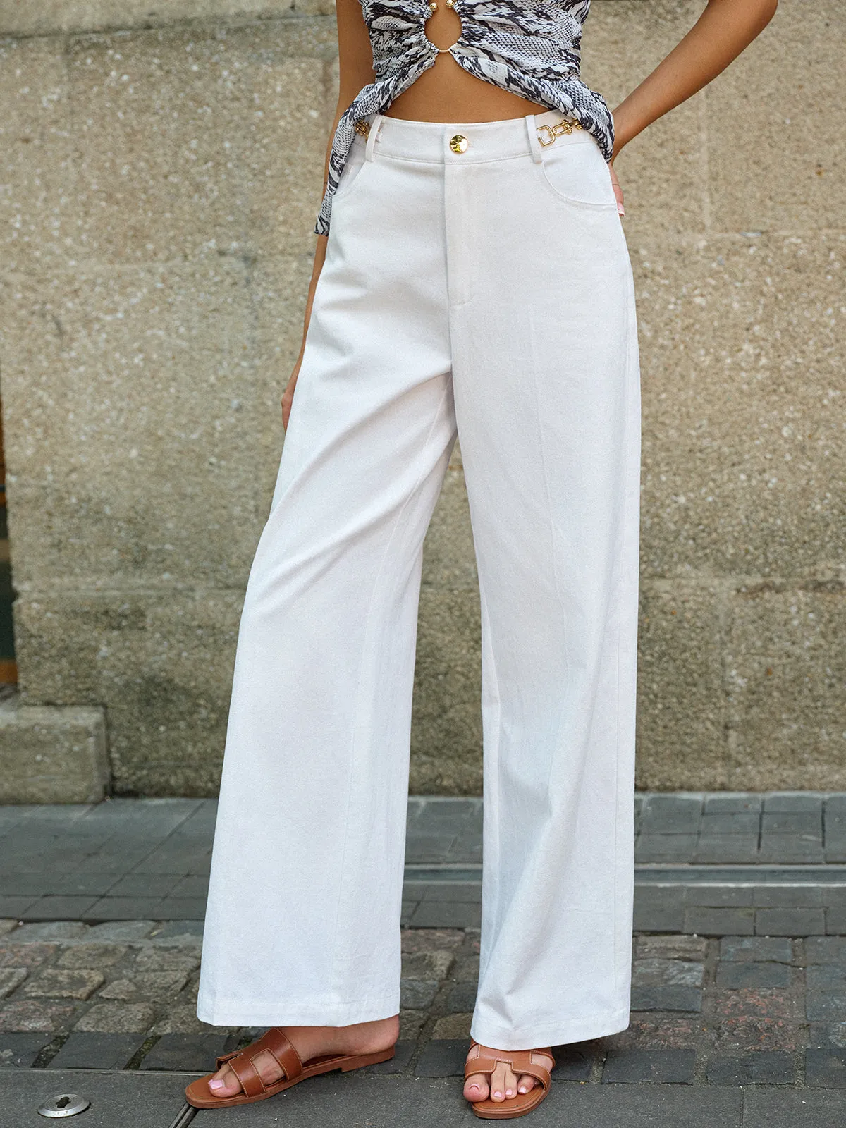 Metal Decor Wide-Leg Pants sold by COMMENSE product image thumbnail 4