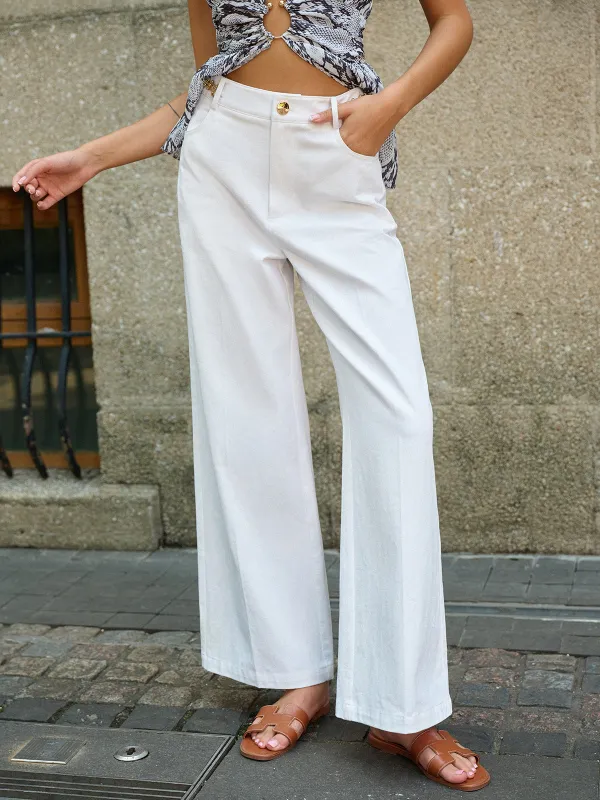 Metal Decor Wide-Leg Pants sold by COMMENSE