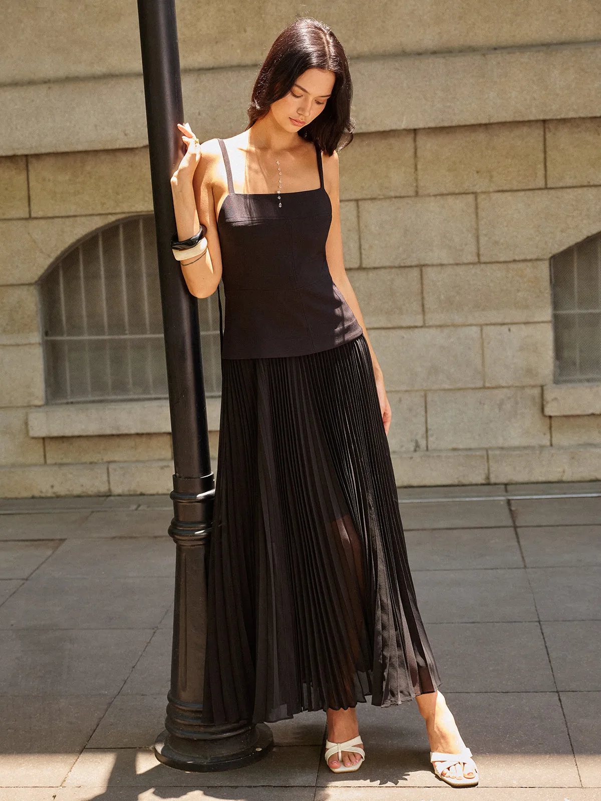 Spaghetti-Strap Backless Pleated Maxi Dress sold by COMMENSE product image thumbnail 2