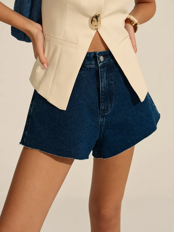 Mid-Waisted Denim Shorts made by COMMENSE