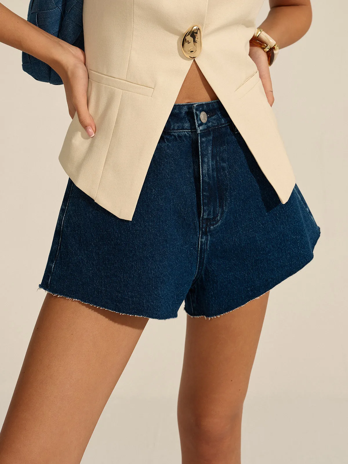 Mid-Waisted Denim Shorts sold by COMMENSE