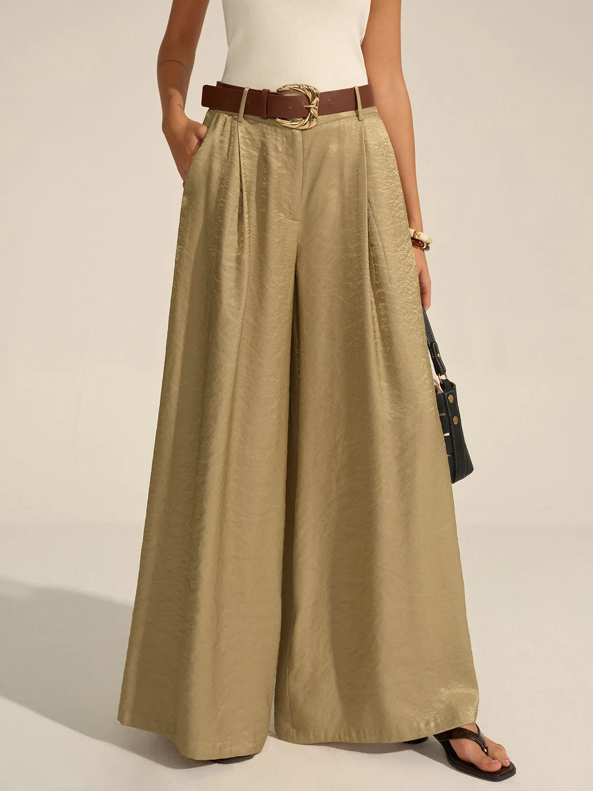 Belted Wide-Leg Pants sold by COMMENSE