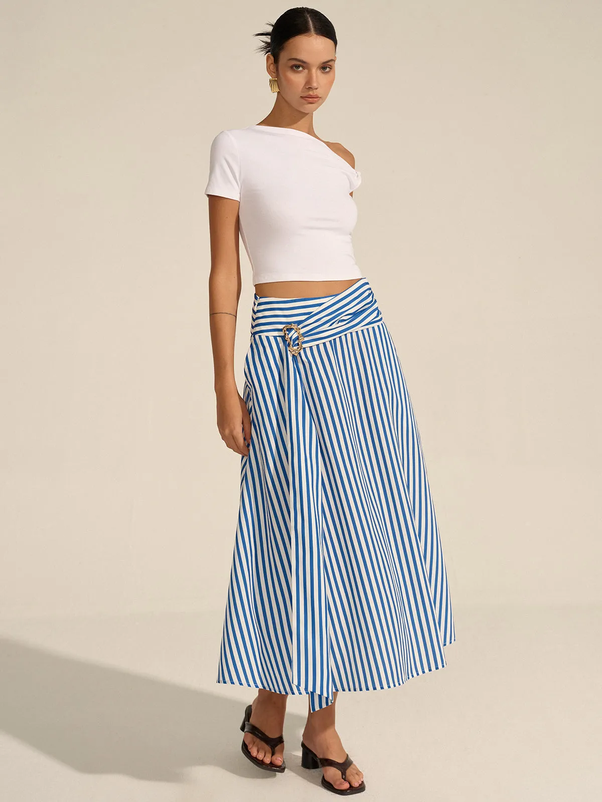 Striped Metal Decor Maxi Skirt sold by COMMENSE