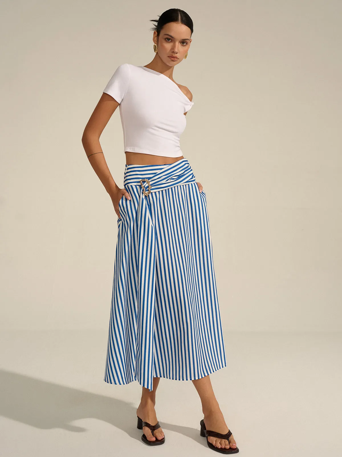 Striped Metal Decor Maxi Skirt sold by COMMENSE product image thumbnail 2