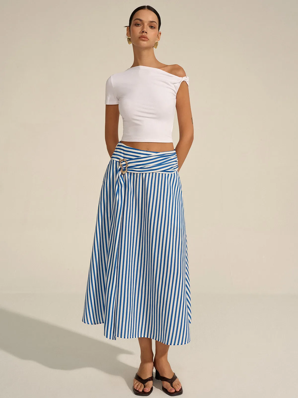 Striped Metal Decor Maxi Skirt sold by COMMENSE product image thumbnail 4