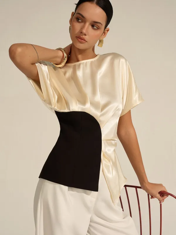 Asymmetric Color-Block Top sold by COMMENSE