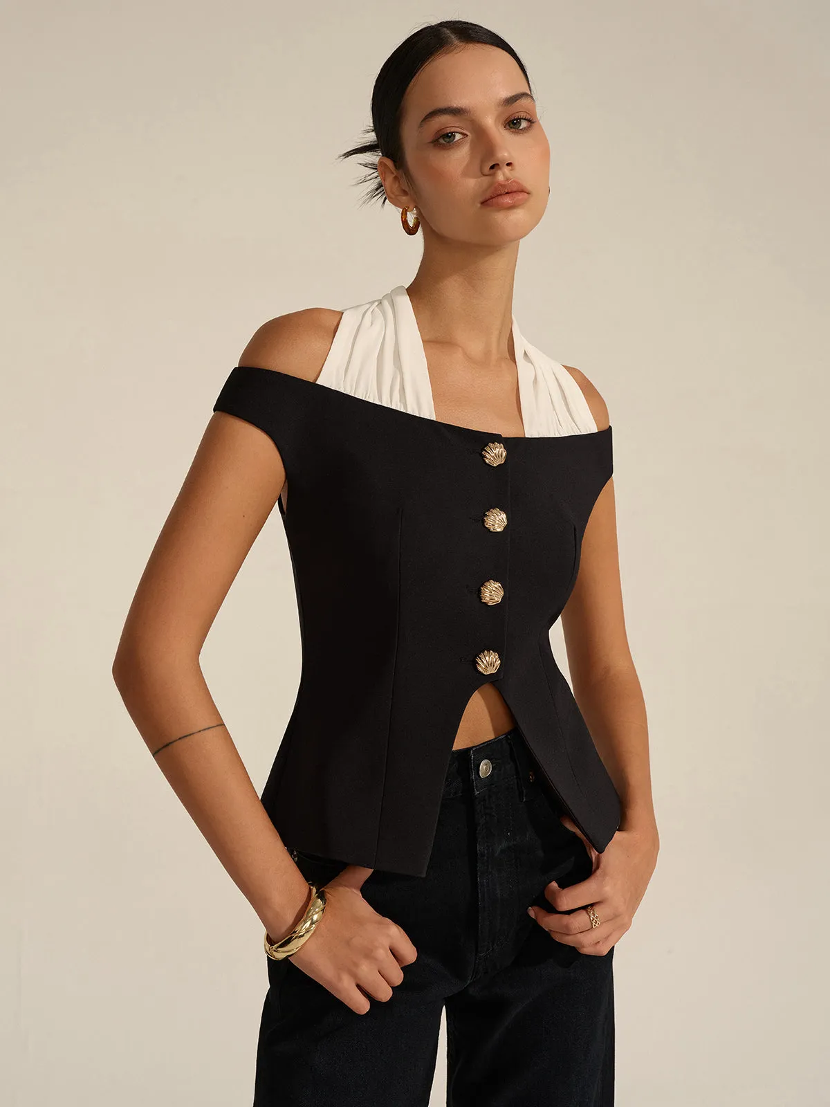 Off-Shoulder Halter Neck Blouse sold by COMMENSE product image thumbnail 5