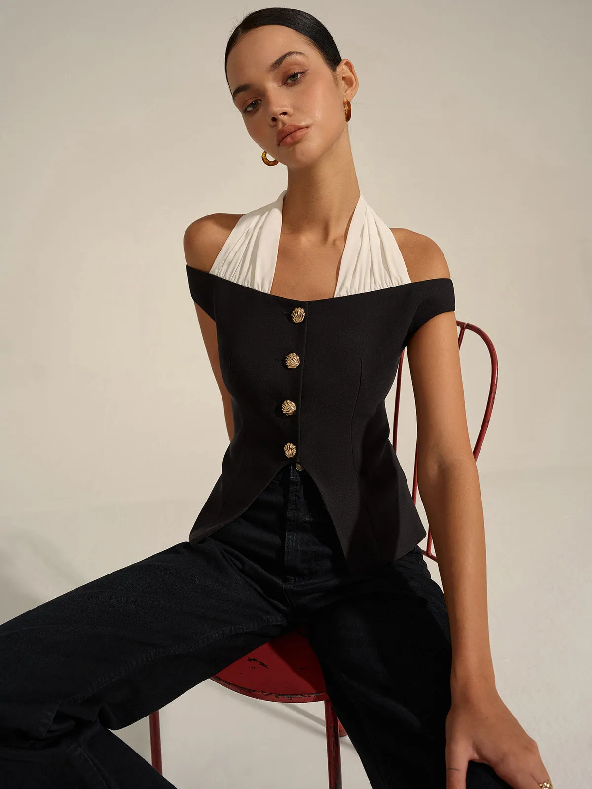 Off-Shoulder Halter Neck Blouse sold by COMMENSE product image thumbnail 3