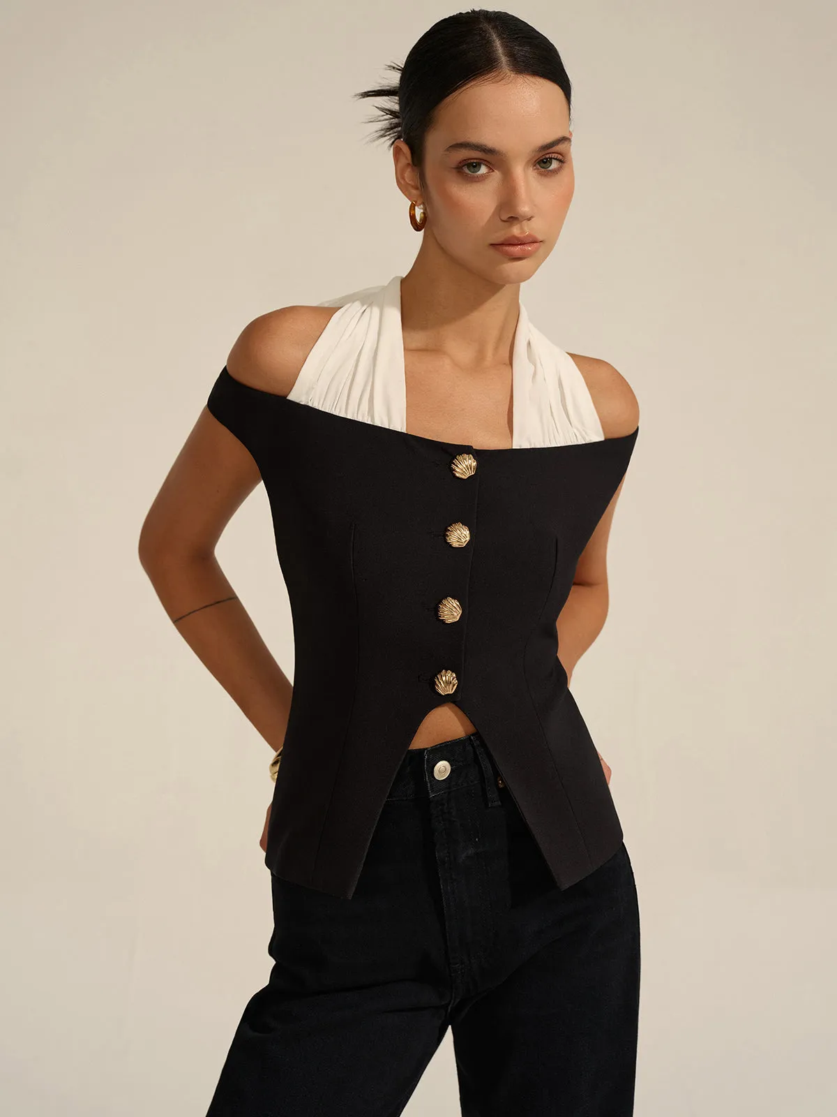 Off-Shoulder Halter Neck Blouse sold by COMMENSE