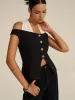 Off-Shoulder Halter Neck Blouse sold by COMMENSE