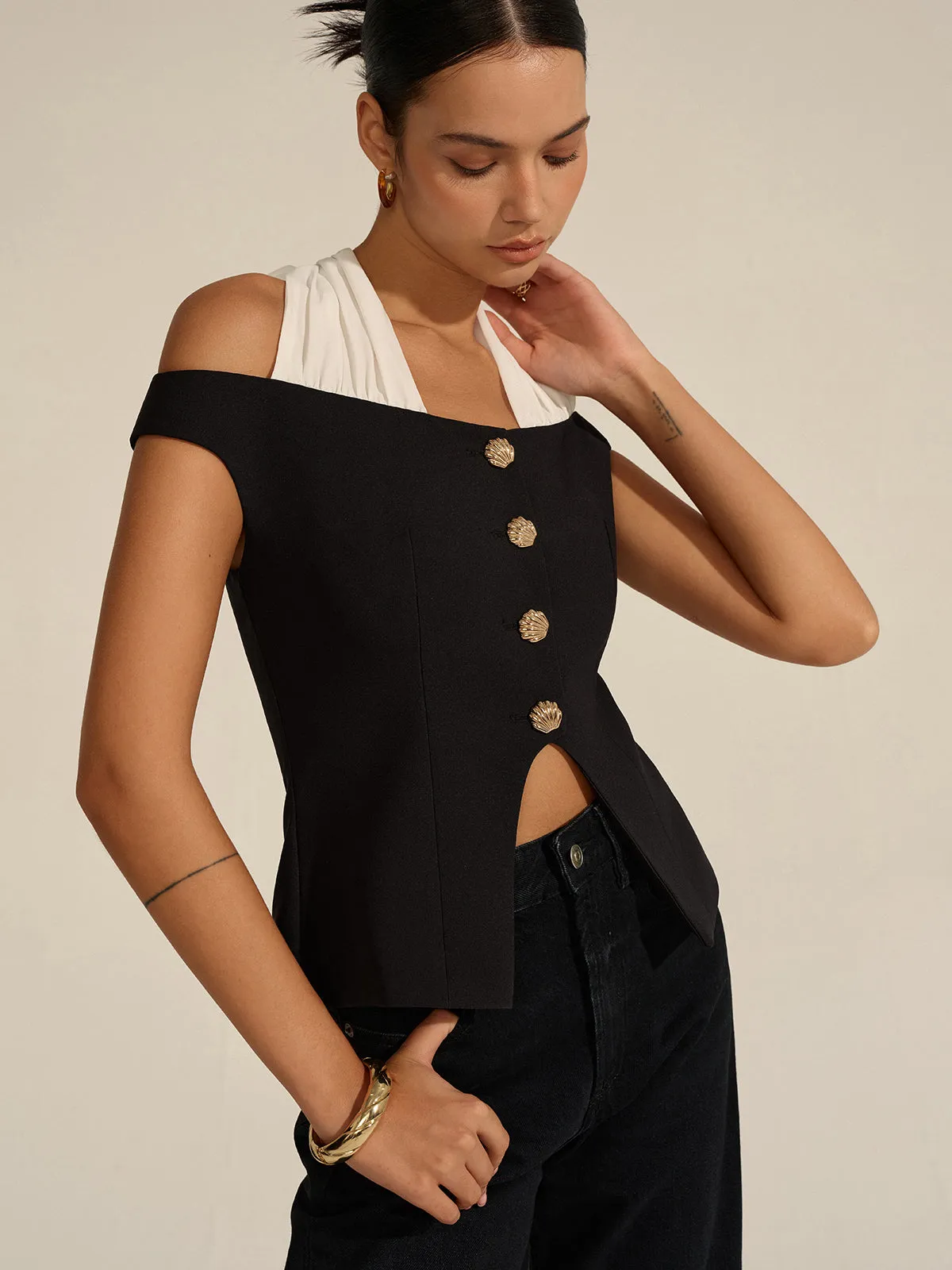 Off-Shoulder Halter Neck Blouse sold by COMMENSE product image thumbnail 4