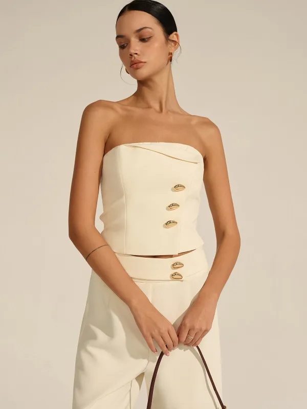 Metal Decor Strapless Crop Top sold by COMMENSE