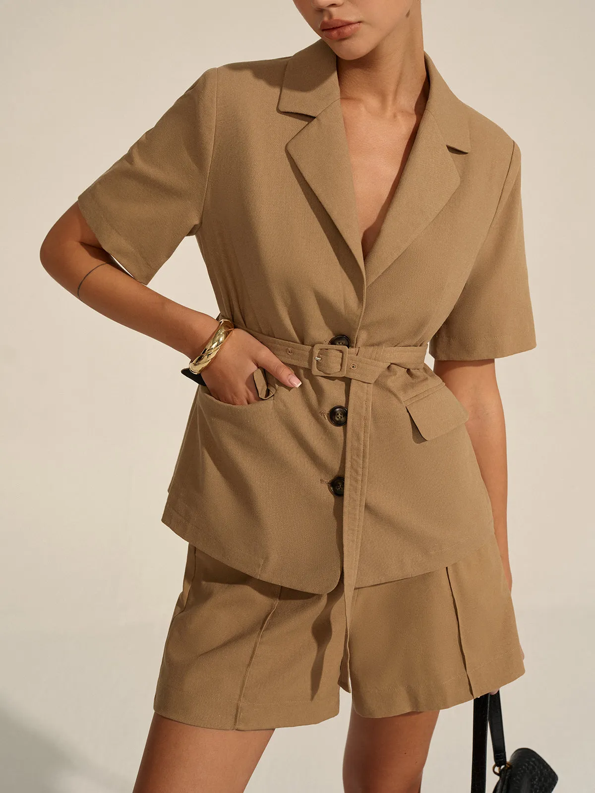 Short-Sleeved Belted Blazer sold by COMMENSE product image thumbnail 5