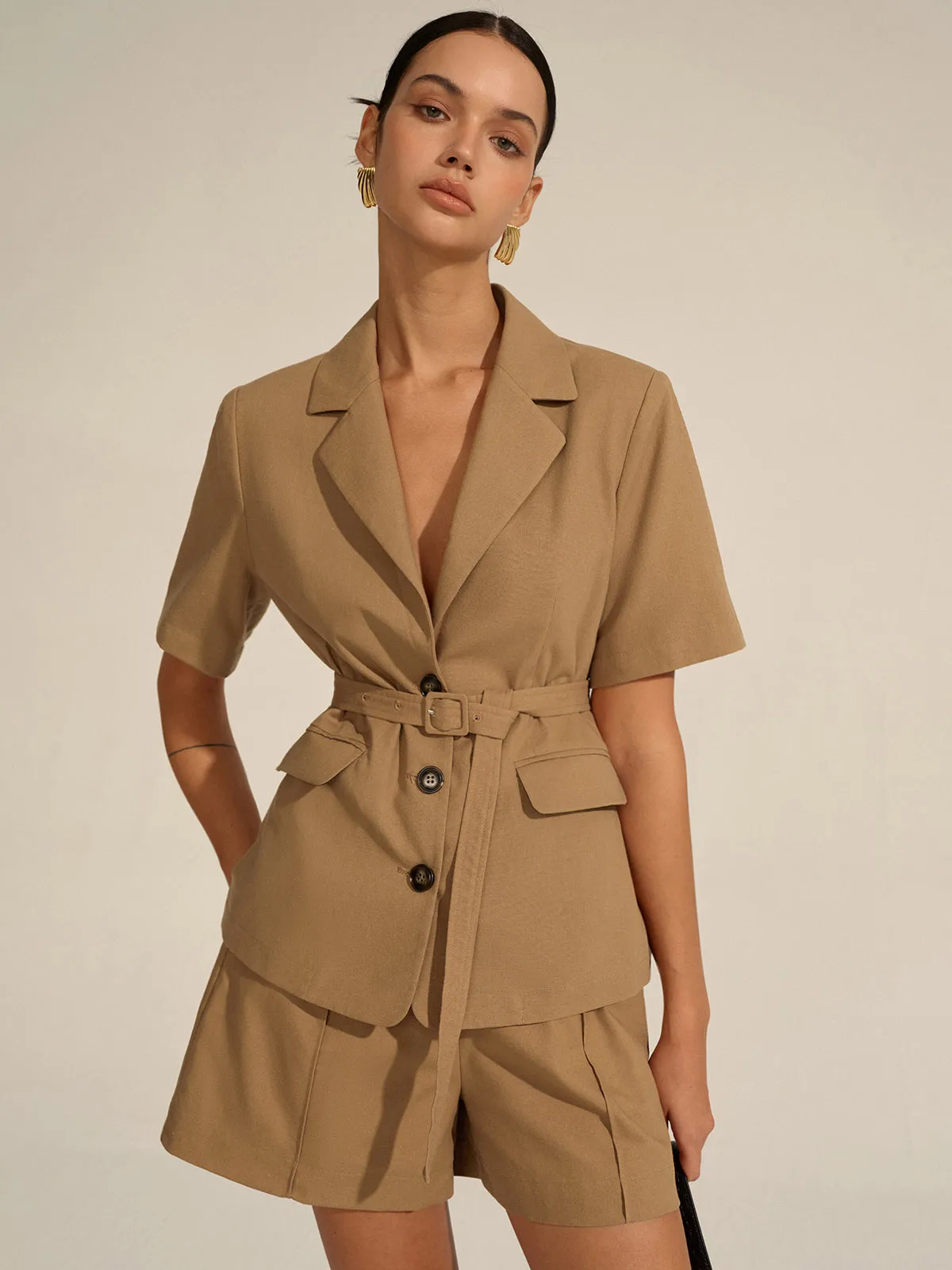 Short-Sleeved Belted Blazer sold by COMMENSE product image thumbnail 3