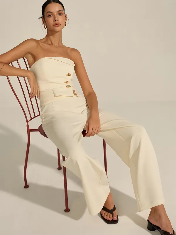 Metal Decor Mid-Waist Pants sold by COMMENSE